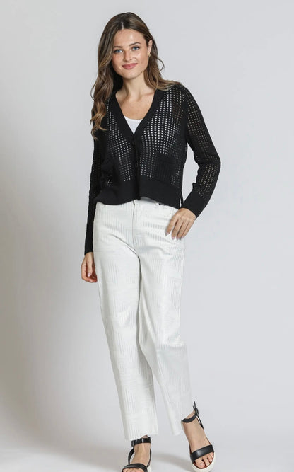 Cropped Open Knit Cardigan - Black