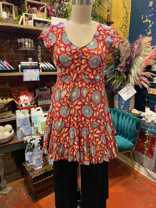 Paloma Tunic Cap Sleeve - Red & Turquoise Floral