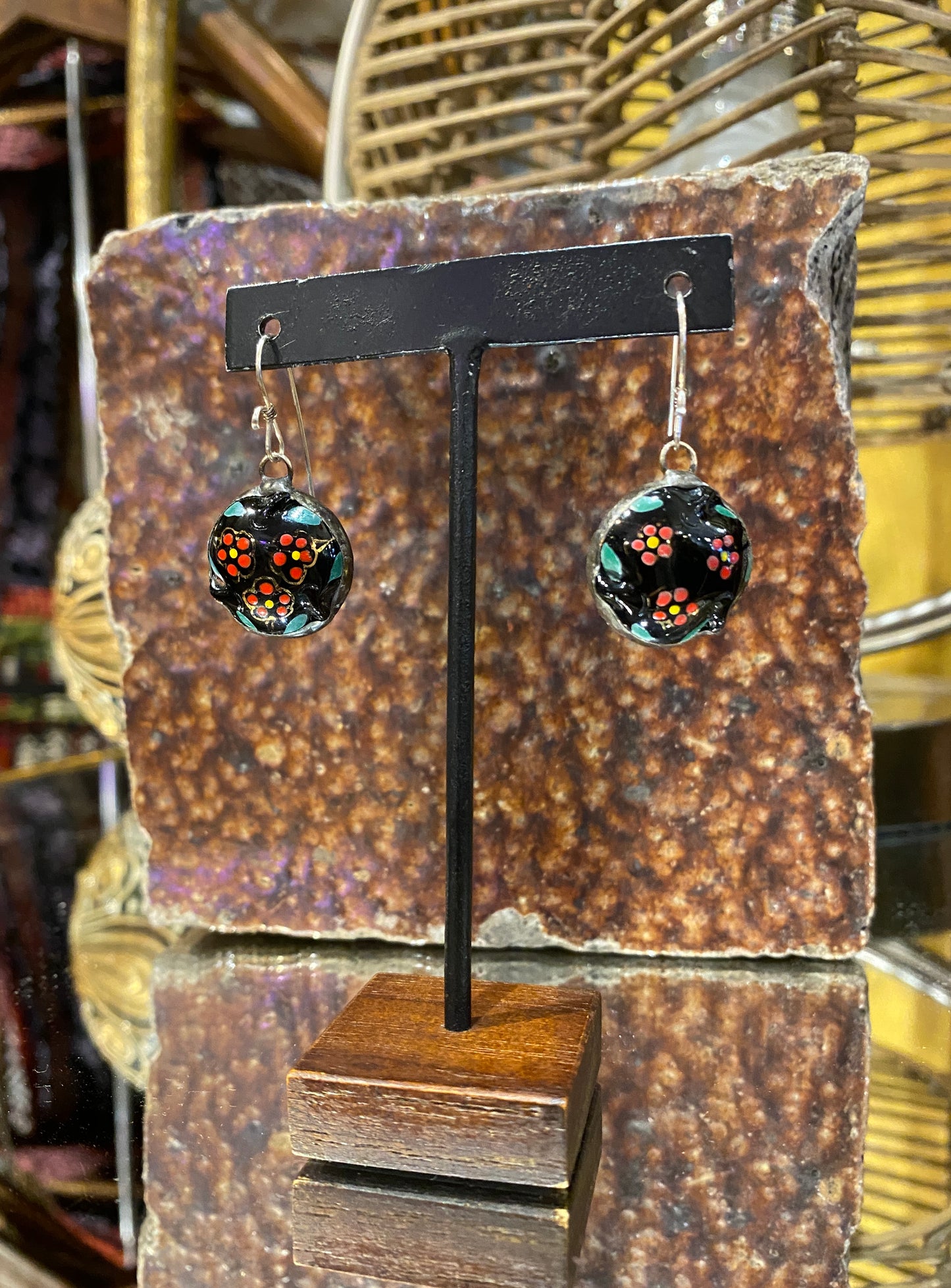 Vintage Round Japanese Floral Earrings