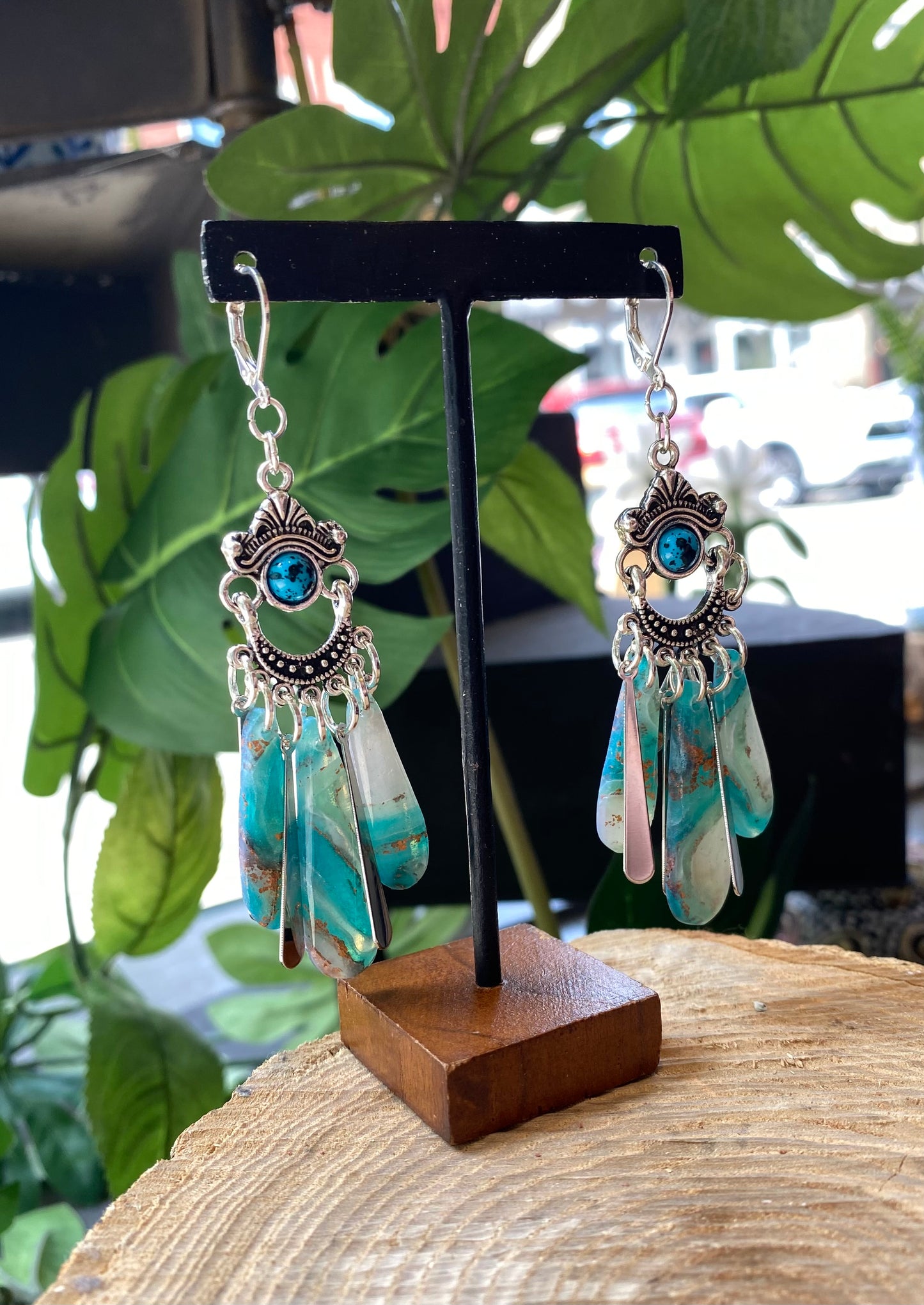 Teal Geode Flowing Dangles *E24