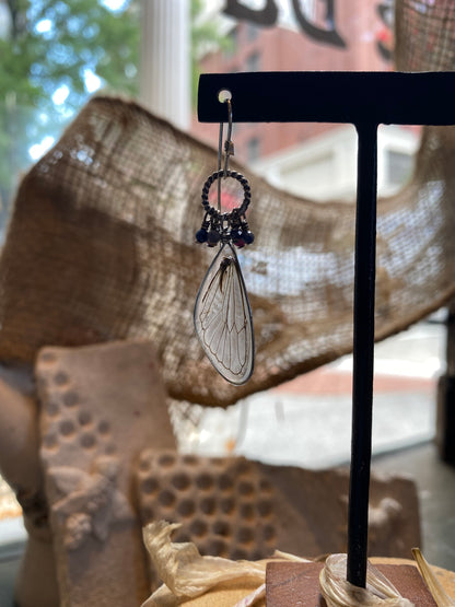 Cicada Wings On Sterling Ring w/ Microfaceted Stones Earrings (2) *E265