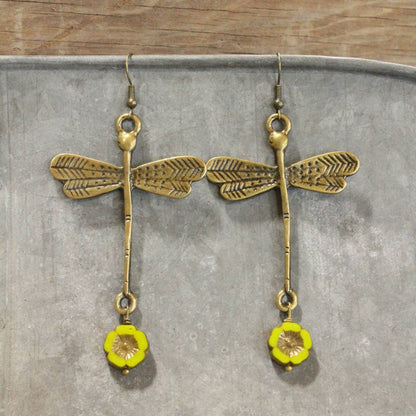 Sky Diving Dragonfly Dangle Drop Earrings