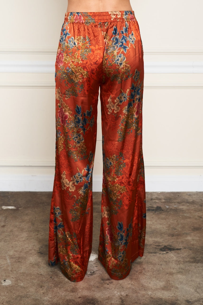 Satin Palazzo Pant - Rust Print