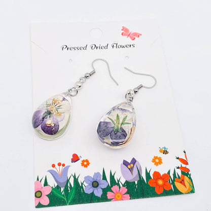 Wild Pansy Dried Flower Teardrop Dangle Earrings