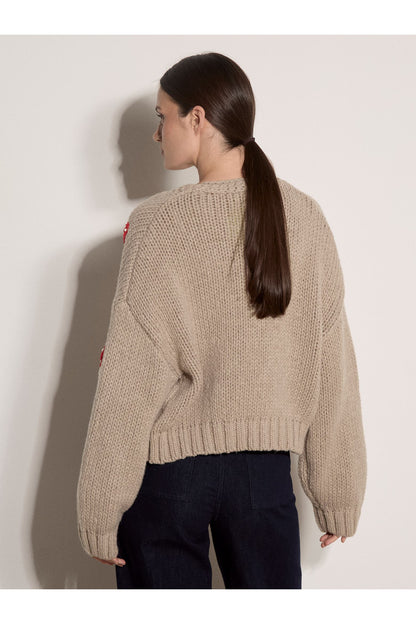 Mushroom Hand Knit Open Cardigan
