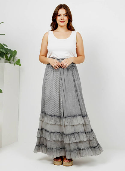Curve Ruffled Tiered Maxi Skirt - Grey