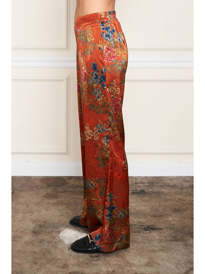 Satin Palazzo Pant - Rust Print