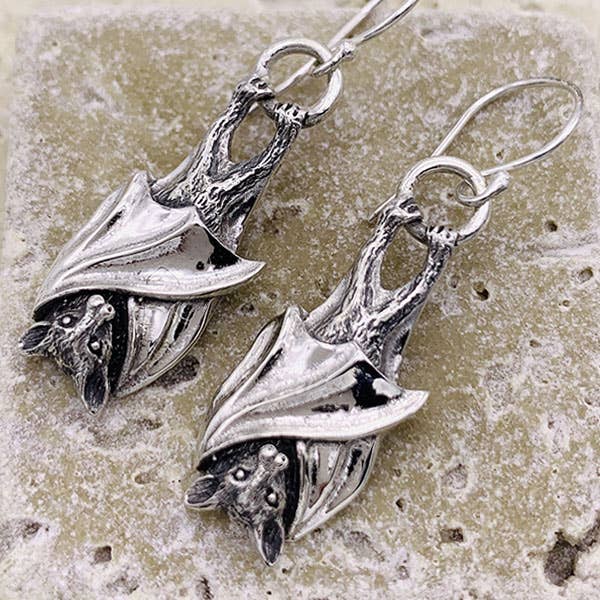 Sterling Silver Hanging Bat Earrings