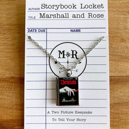 Book Locket Dracula - Black with Lingering Hand - Stainless Steel