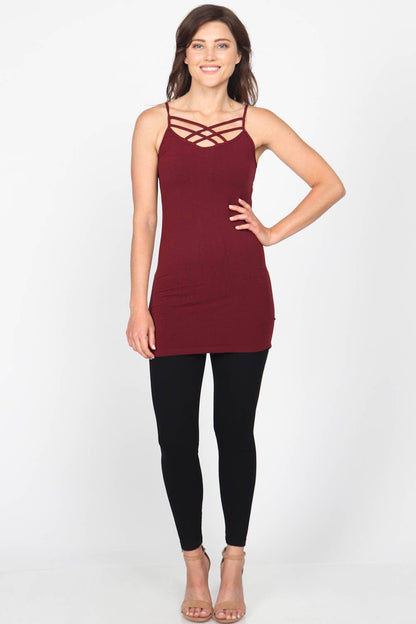 Lattice Front Multi-Strap Camisole - Burgundy