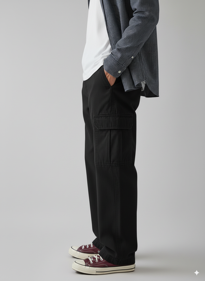 HAWKSBAY NEW MENS CARGO TWILL STRETCH PANT  - BLACK