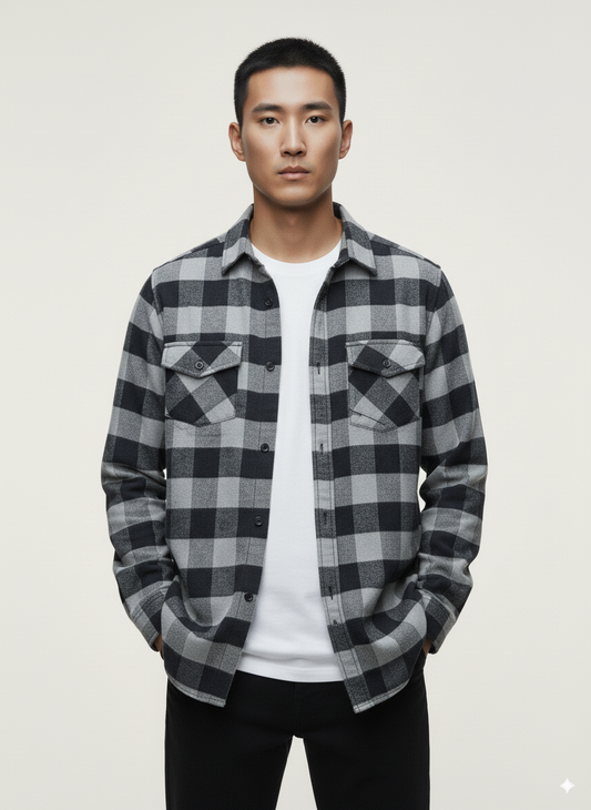 Men's Flannel Buffalo Plaid Shirt - Gray