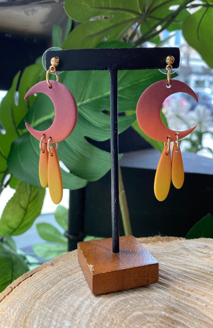 Purple/Orange Ombre Crescent Moon Dangles *E19