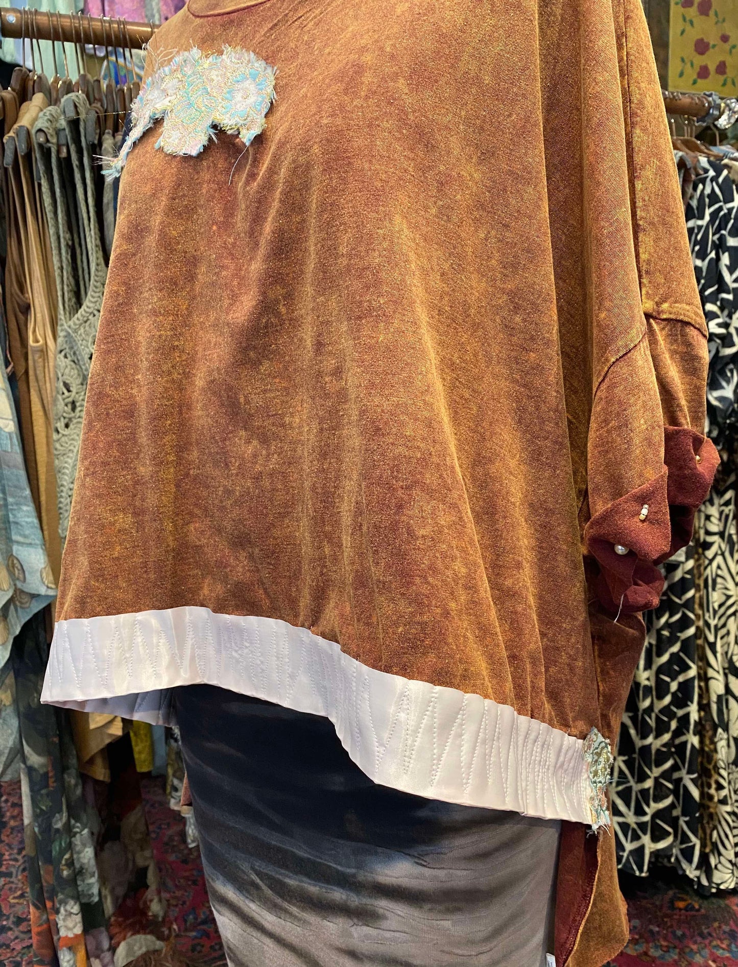 Floral Appliques Orange Mineral Wash Zenana Tunic - Alicia Hollingsworth*