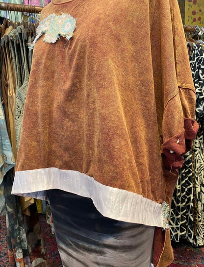 Floral Appliques Orange Mineral Wash Zenana Tunic - Alicia Hollingsworth*