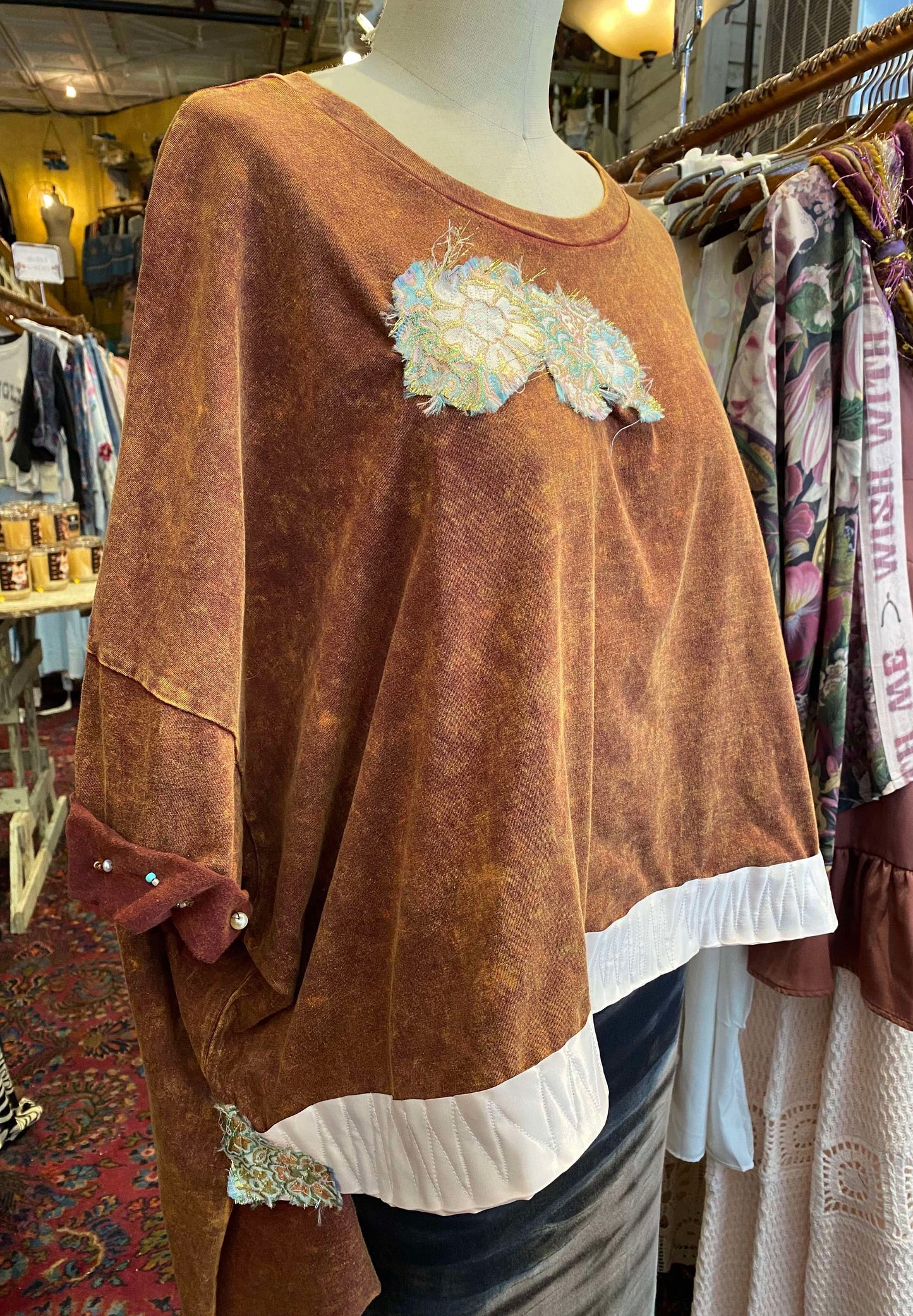 Floral Appliques Orange Mineral Wash Zenana Tunic - Alicia Hollingsworth*