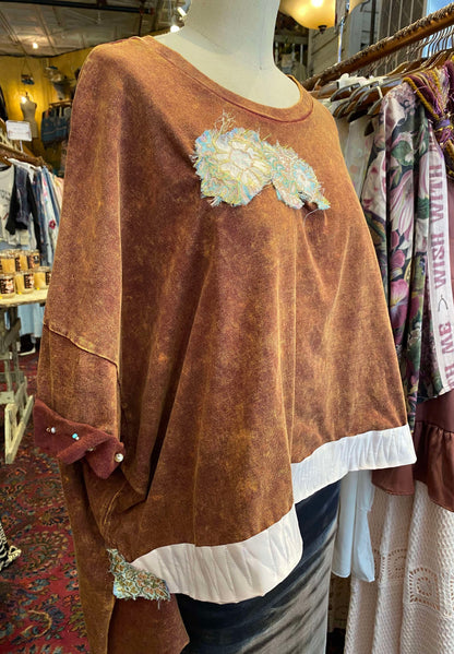 Floral Appliques Orange Mineral Wash Zenana Tunic - Alicia Hollingsworth*