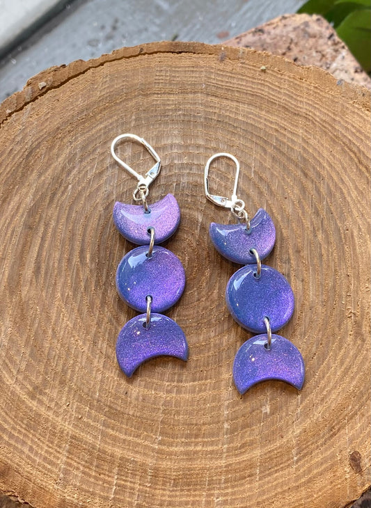 Triple Goddess Moon Dangles - Lavender Iridescent *E03