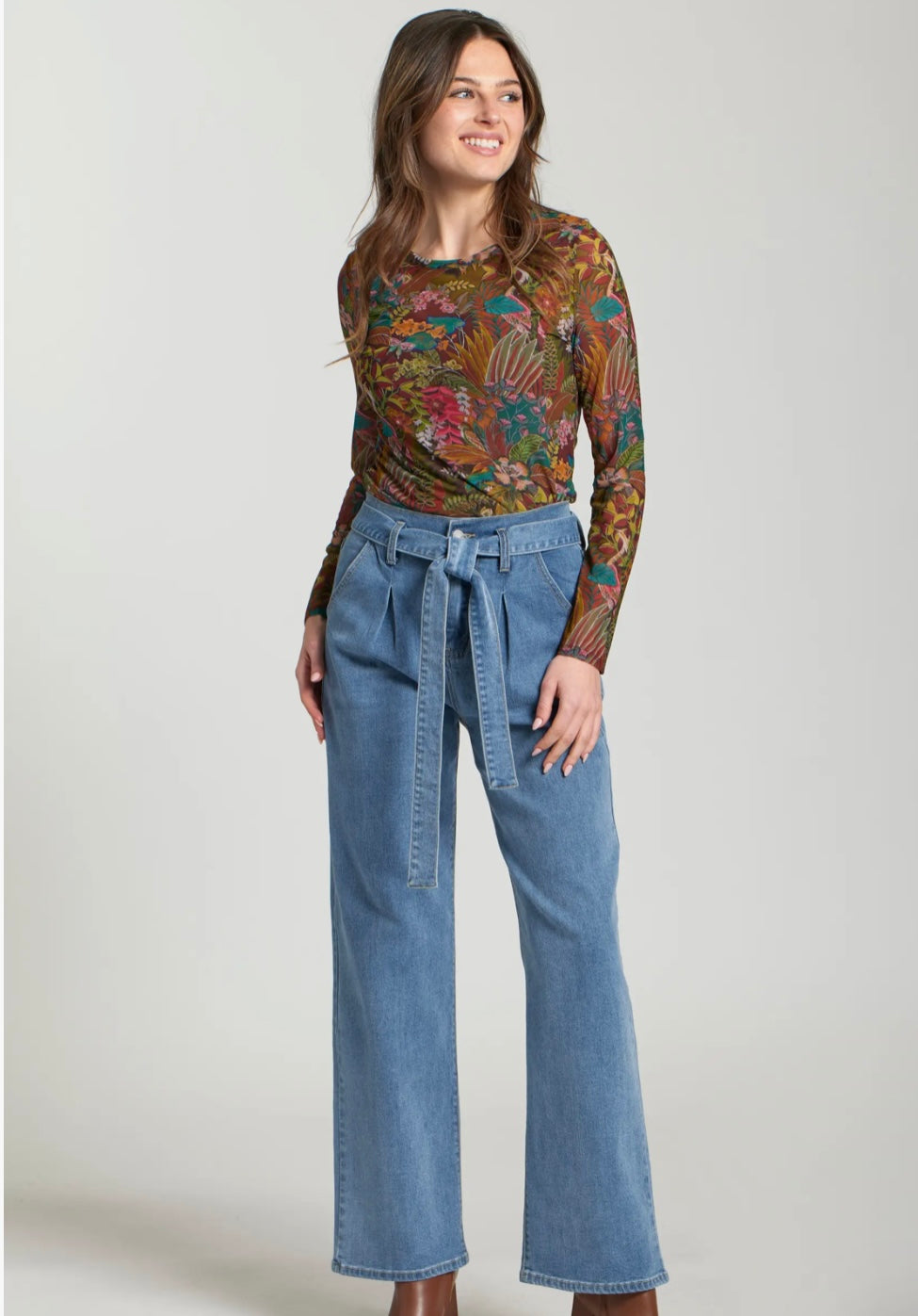 Long Sleeve Mesh Top - Olive Multi