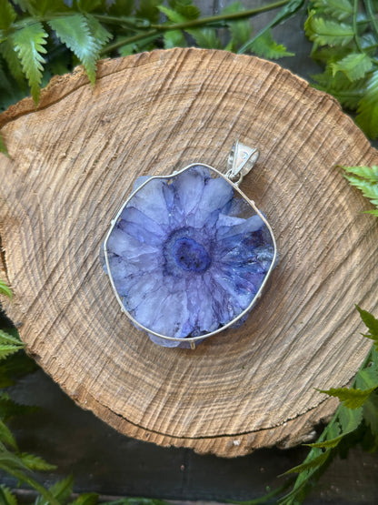 Dyed Large Purple Agate Slice Pendant