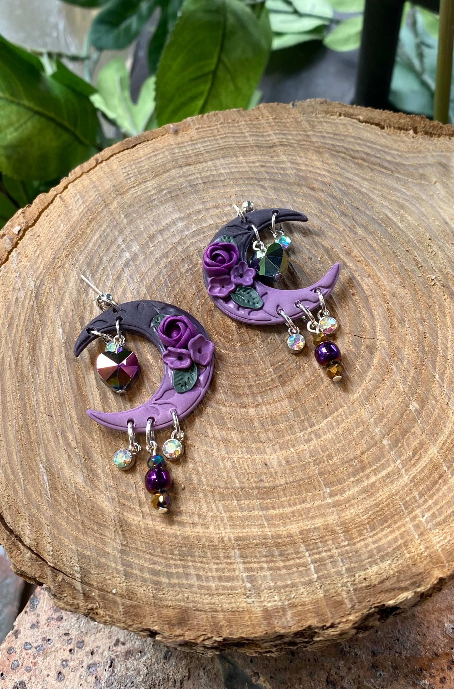 Purple Crescent Moon Dangles *E18