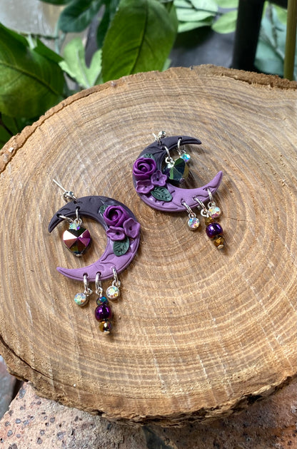 Purple Crescent Moon Dangles *E18