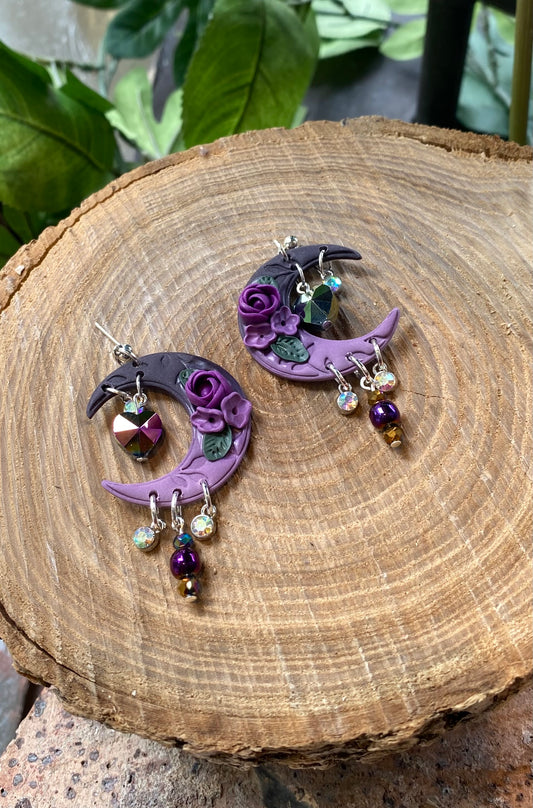 Purple Crescent Moon Dangles *E18