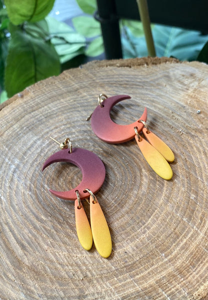 Purple/Orange Ombre Crescent Moon Dangles *E19