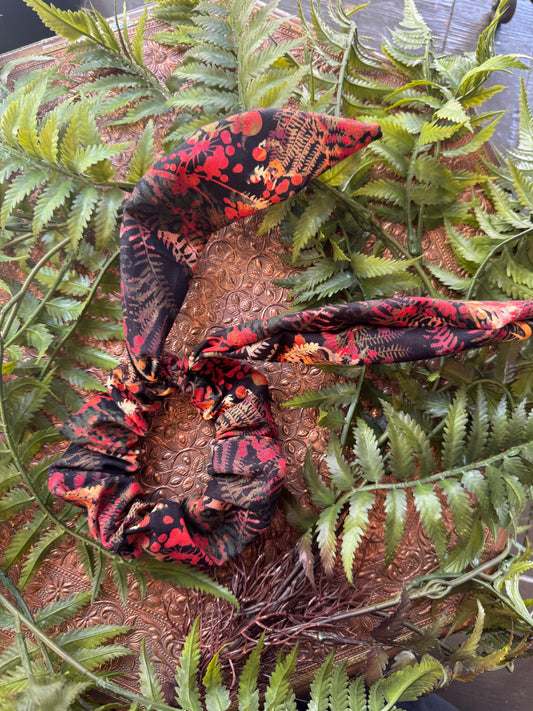 Red / Orange / Yellow Ferns Scrunchie Scarf #SS10*