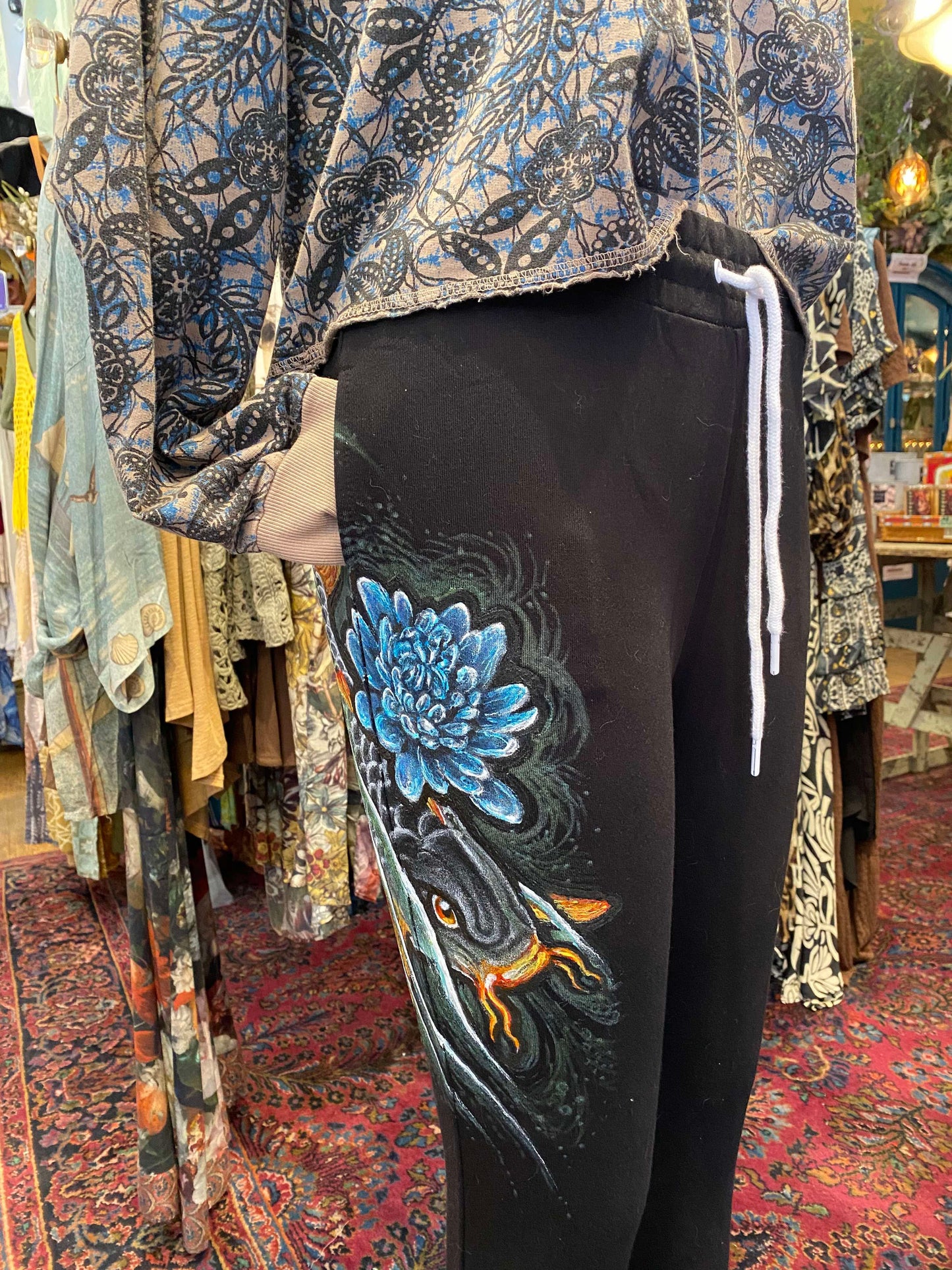 Koi Fish Black Zenana Sweatpants- Thom Little*