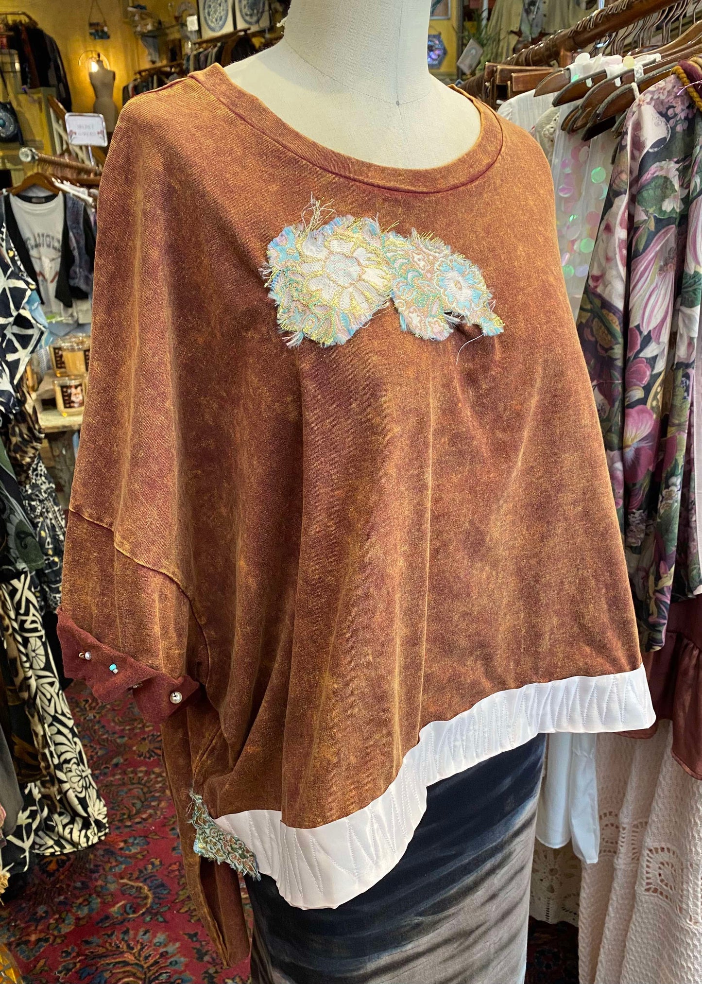 Floral Appliques Orange Mineral Wash Zenana Tunic - Alicia Hollingsworth*