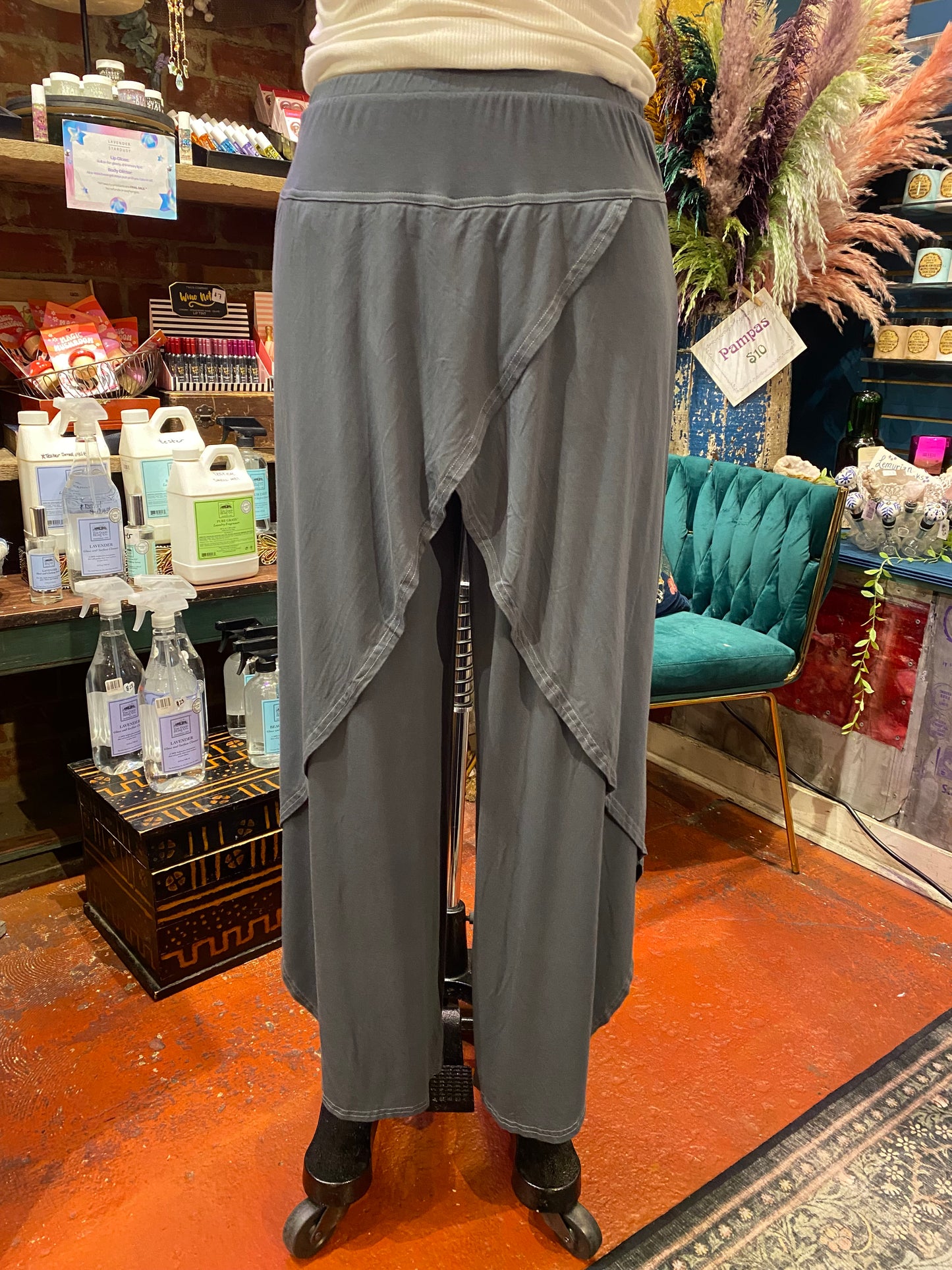 Flowy Leg Wrap Pant - Seaweed