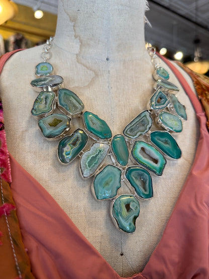 Seafoam Dyed Agate Cluster Necklace