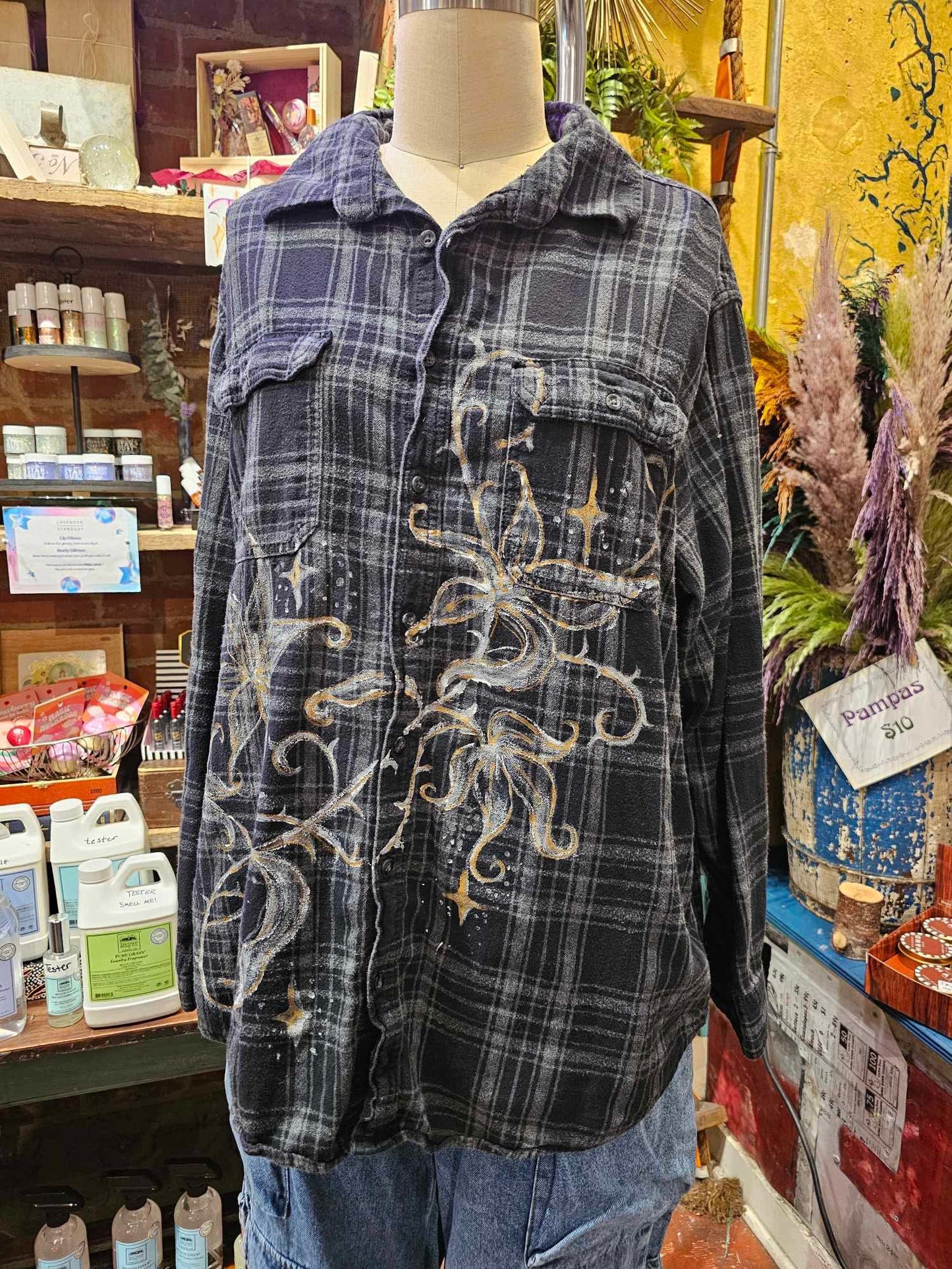 Floral Flannel - Handpainted & Upcycled - IH3*