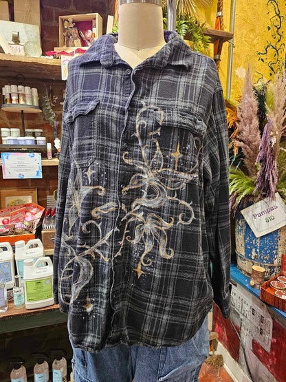 Floral Flannel - Handpainted & Upcycled - IH3*