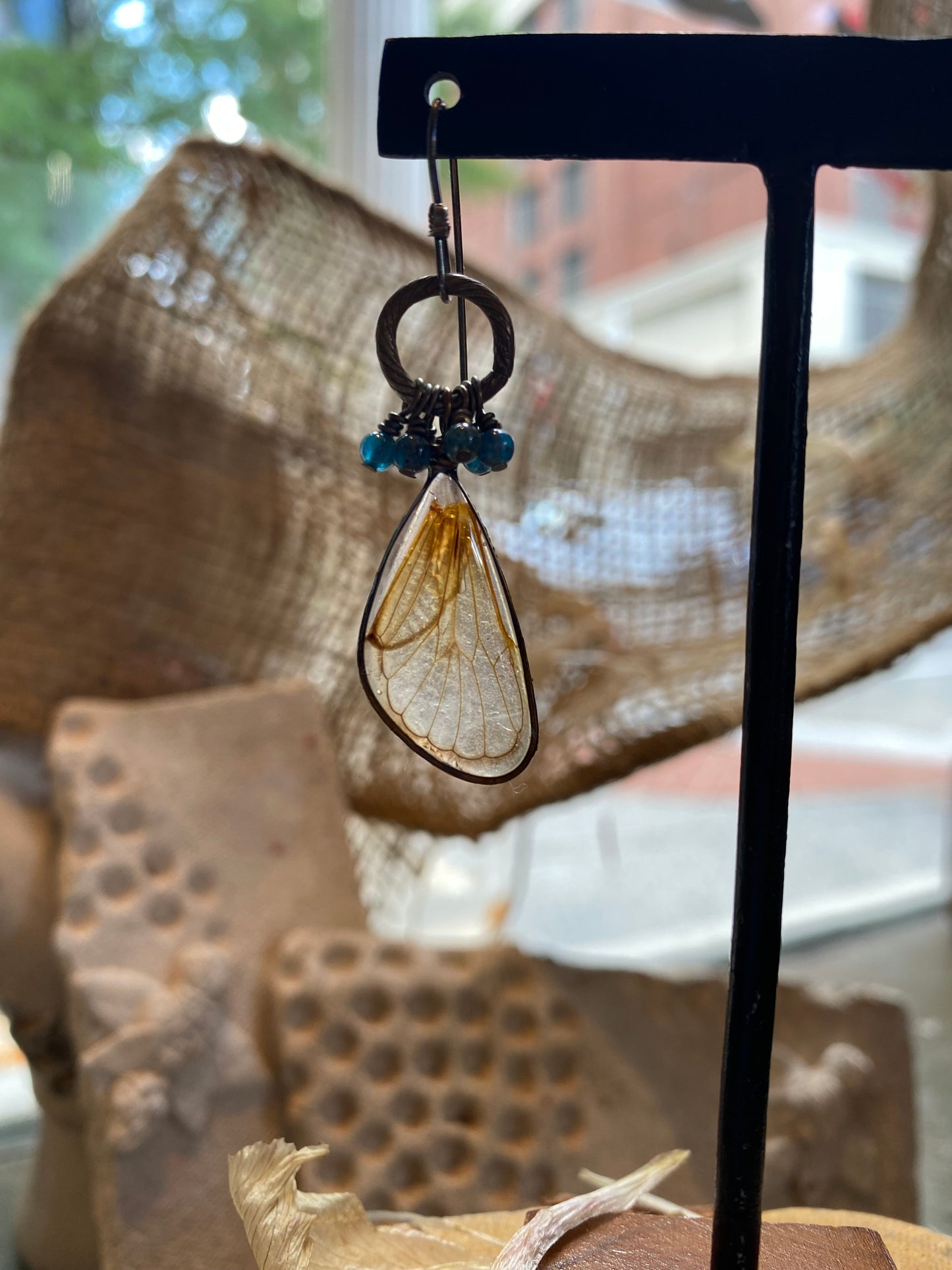 Cicada Wings On Sterling Ring w/ Microfaceted Stones Earrings (4) *E265
