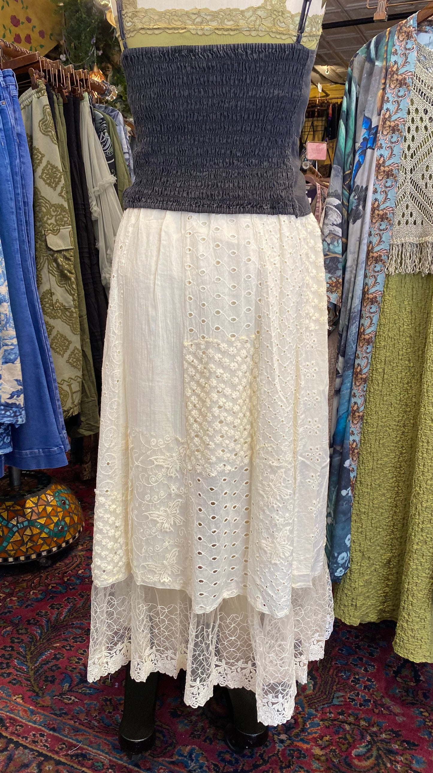 Floral Eyelet Maxi Skirt - Cream