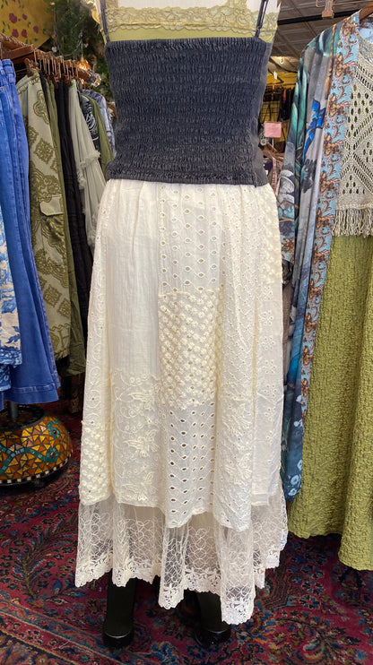 Floral Eyelet Maxi Skirt - Cream