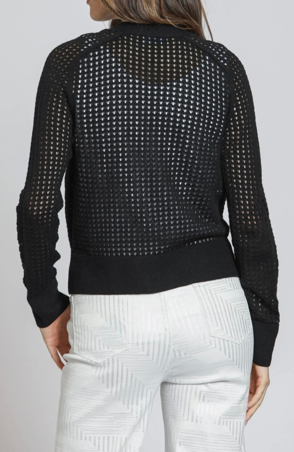 Cropped Open Knit Cardigan - Black
