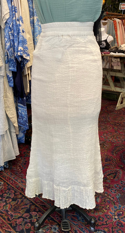 Full Length Layered Ruffle Skirt - Cream