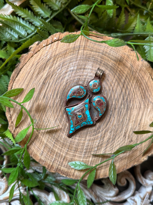 Turquoise & Red Coral Pendant #2