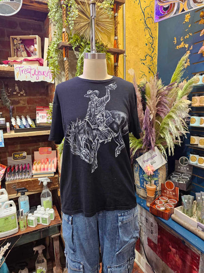 Black Cowboy Tee - Handpainted & Upcycled - IH6*