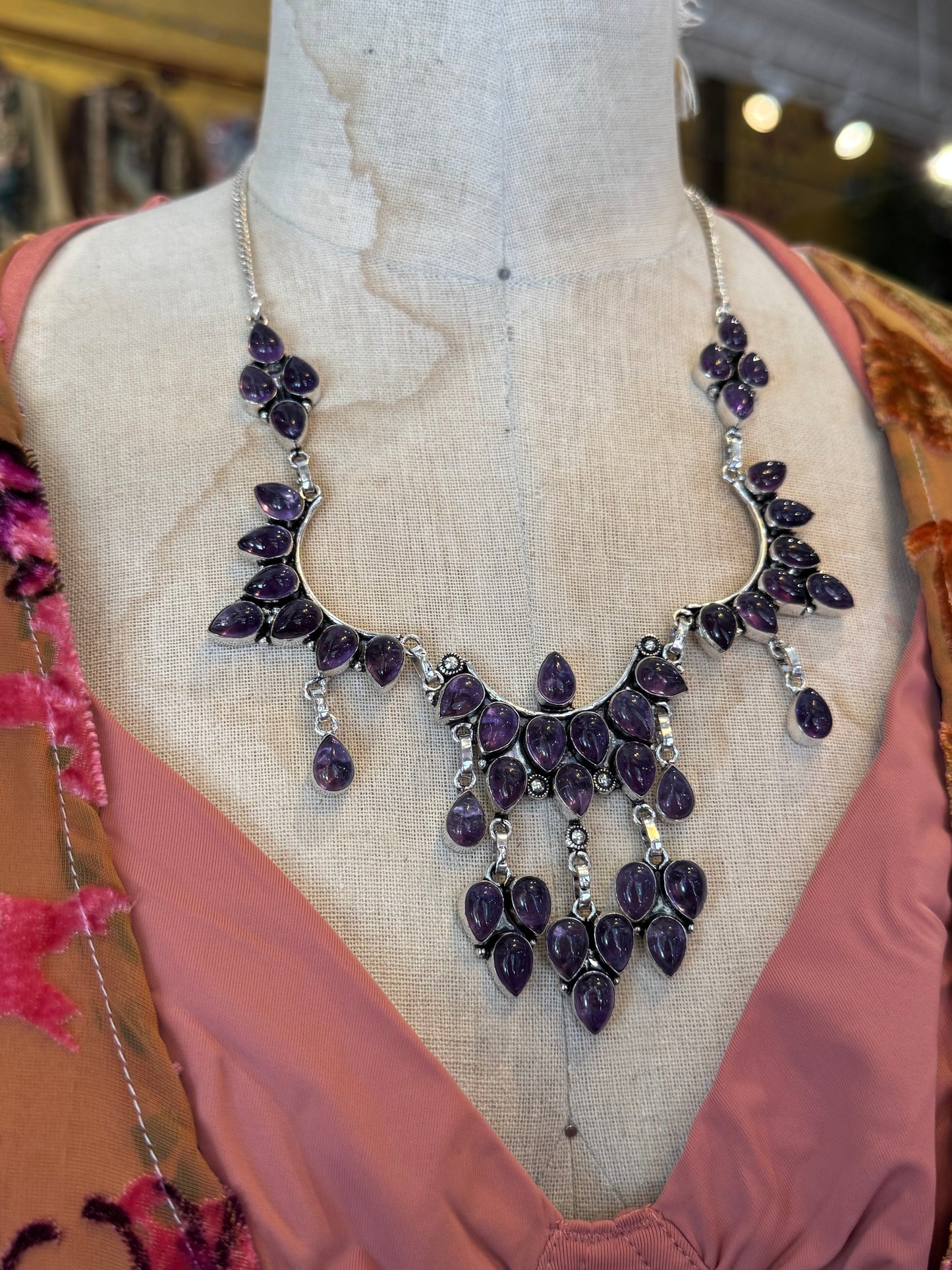 Amethyst Teardrop Cluster Necklace