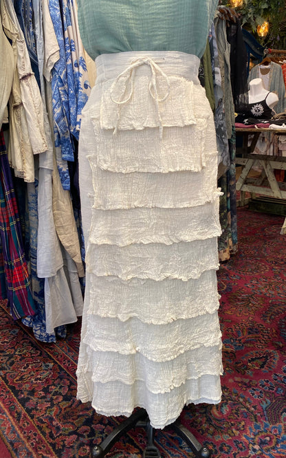 Full Length Layered Ruffle Skirt - Cream