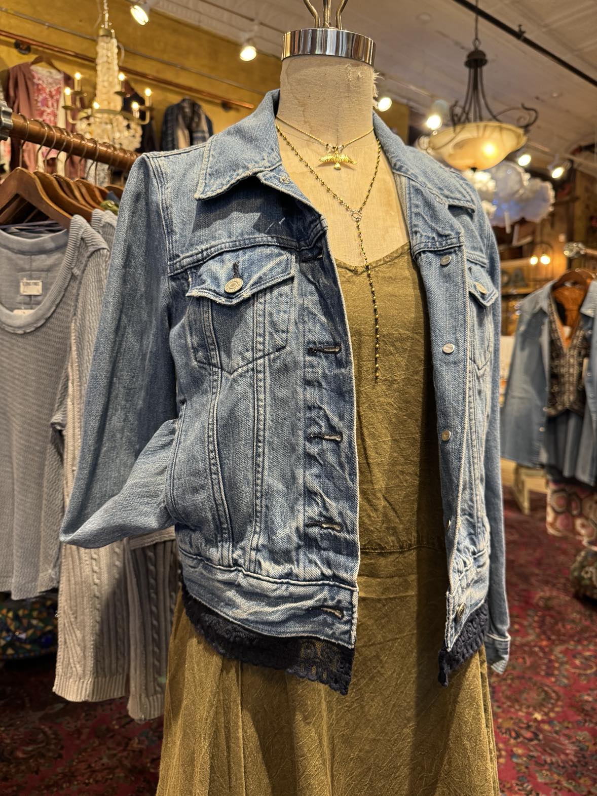 Denim Jacket with Navy Lace Cutouts* #43