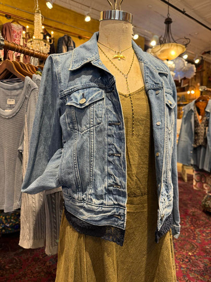 Denim Jacket with Navy Lace Cutouts* #43