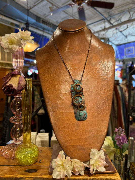 Copper Patina Bar w/ Copper Circles Necklace *HH26