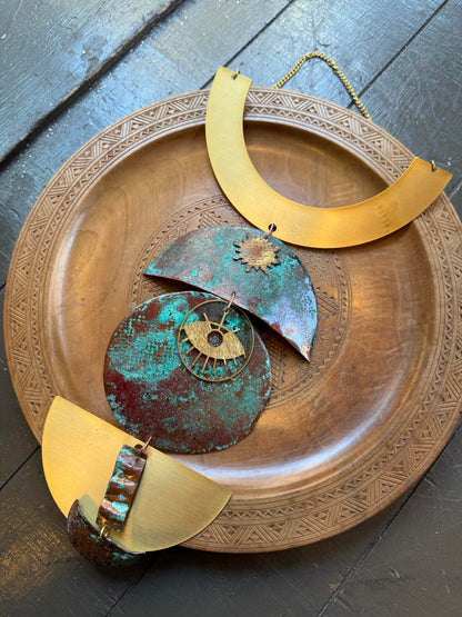 4 Tiered Gold & Copper Patina Wall Hanging *HH39