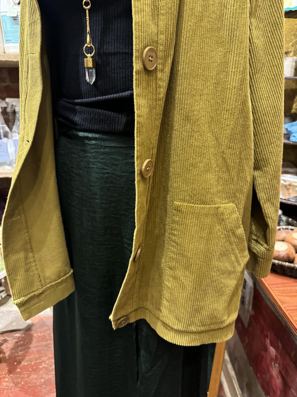 Corduroy Button Front Jacket- Mustard