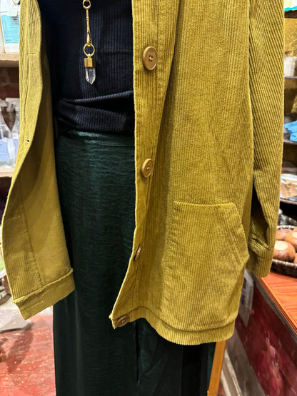 Corduroy Button Front Jacket- Mustard